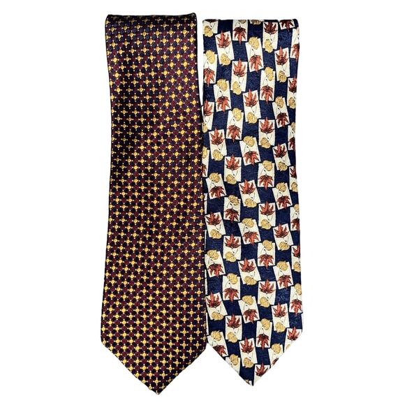 Lands’ End Men’s Ties Set Of Two 100% Silk Neck Ties Leaf Dot Pattern Multicolor - Picture 1 of 10